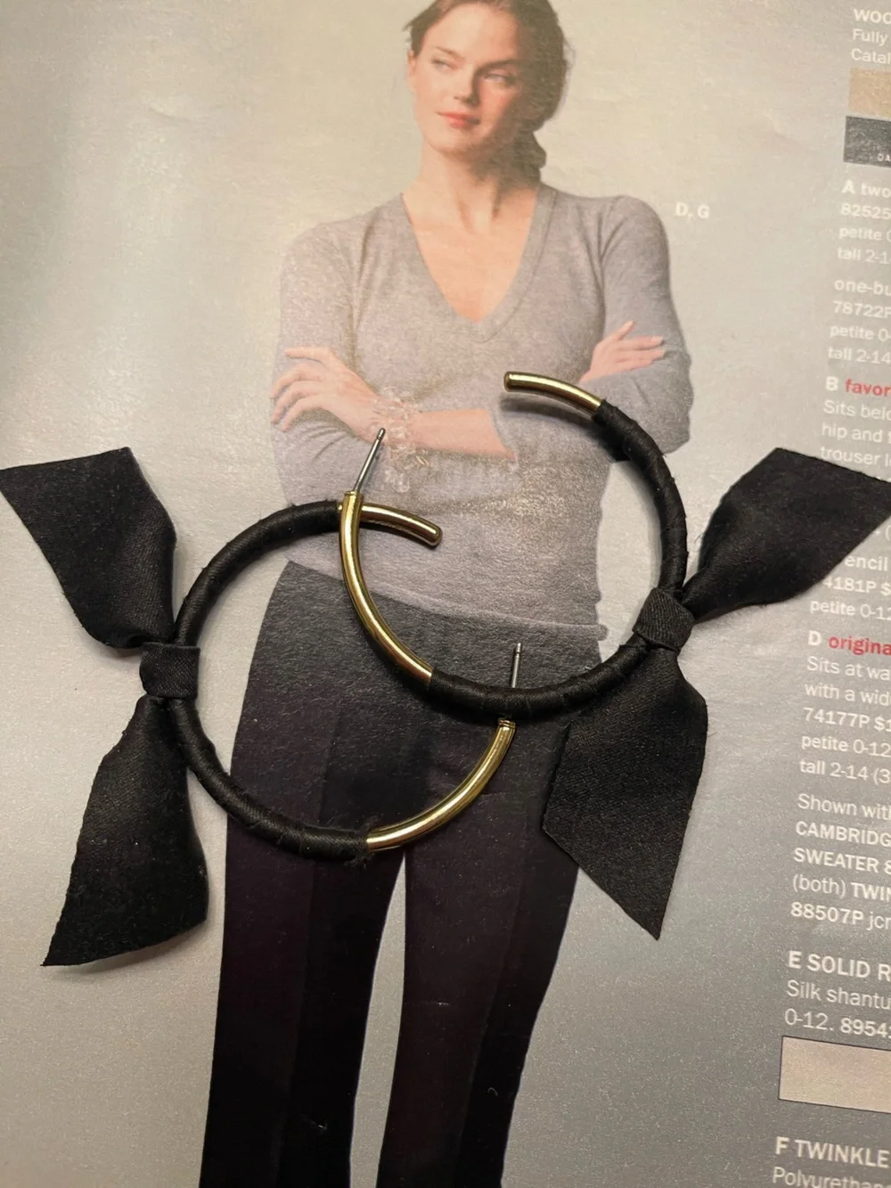 J. Crew Black Bow Hoop Earrings with Gold-Tone Accents